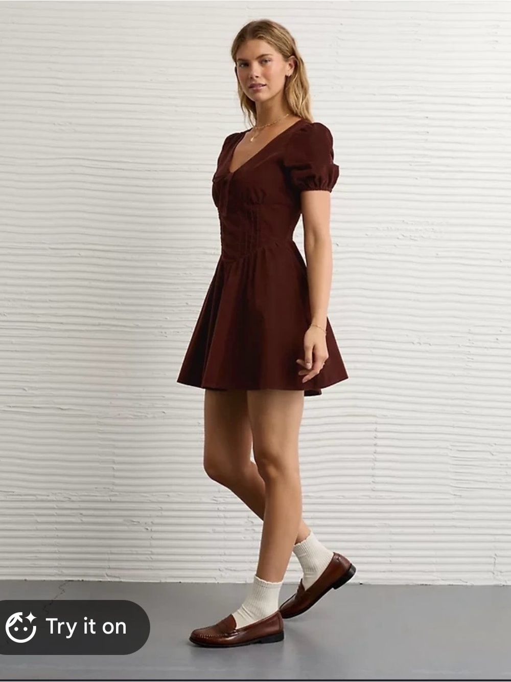 NWT American Eagle v-neck corduroy mini dress brown size XS